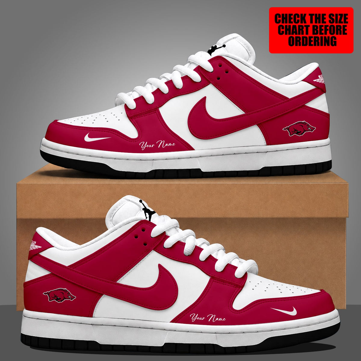 [FAN FAVORITE] NEW CUSTOMIZED NCAA FBS12 AKR ARKANSAS RAZORBACKS DUNK LOW SHOES