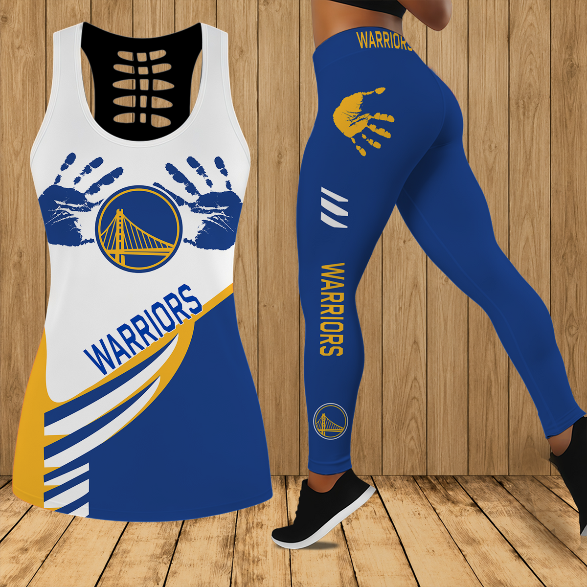 [HOT DEAL] NEW CUSTOMIZED NBA12 GSW GOLDEN STATE WARRIORS HOLLOW TANK TOP & LEGGINGS SET