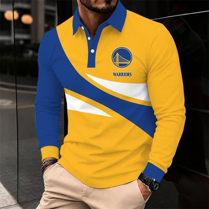 [HOT DEAL] NEW CUSTOMIZED NBA12 GSW GOLDEN STATE WARRIORS MEN LONG SLEEVE POLO