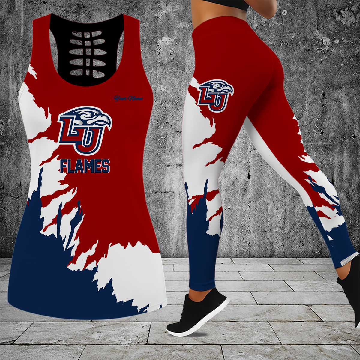 [FAN FAVORITE] NEW CUSTOMIZED NCAA CFH12 LIF LIBERTY FLAMES HOLLOW TANK TOP & LEGGINGS SET
