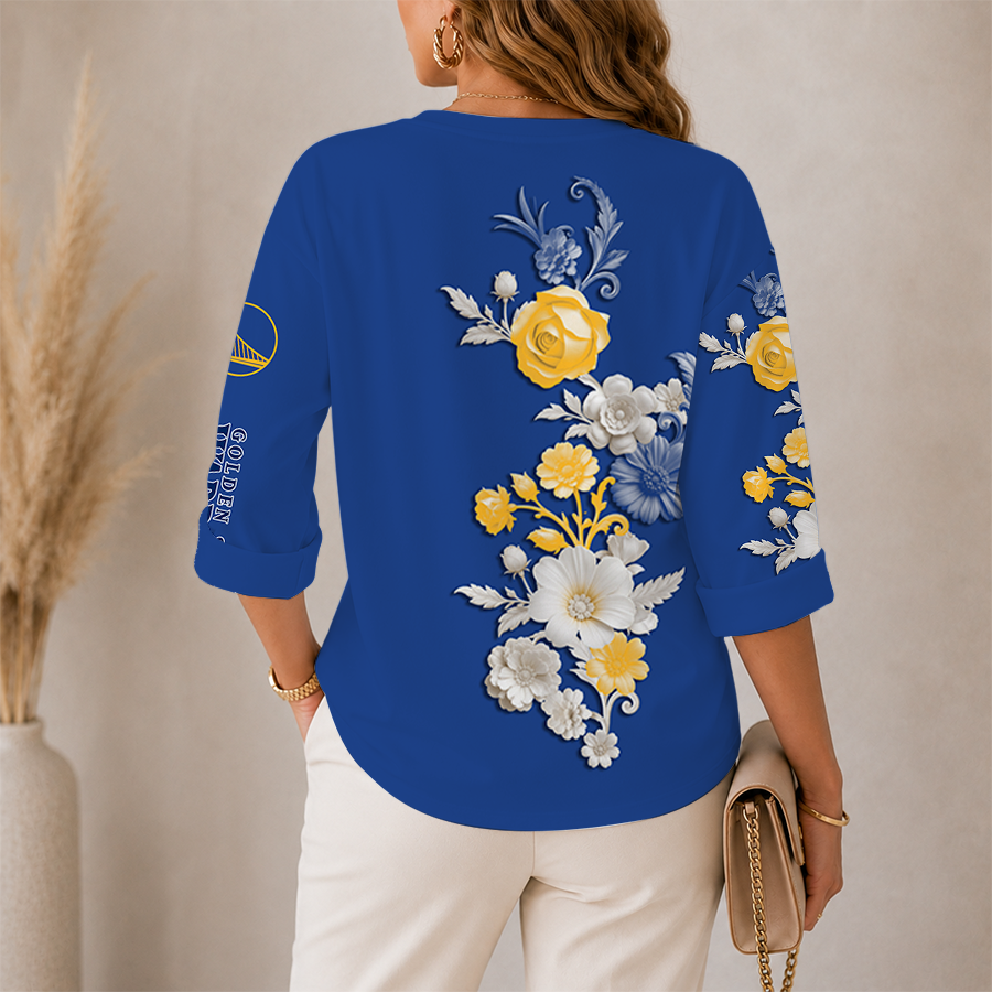 LIMITED EDITION - NEW CUSTOMIZED NBA12 GSW GOLDEN STATE WARRIORS WOMEN'S V-NECK LONG SLEEVE SHIRT
