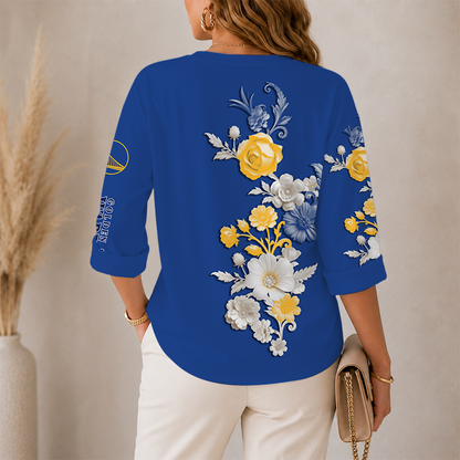LIMITED EDITION - NEW CUSTOMIZED NBA12 GSW GOLDEN STATE WARRIORS WOMEN'S V-NECK LONG SLEEVE SHIRT