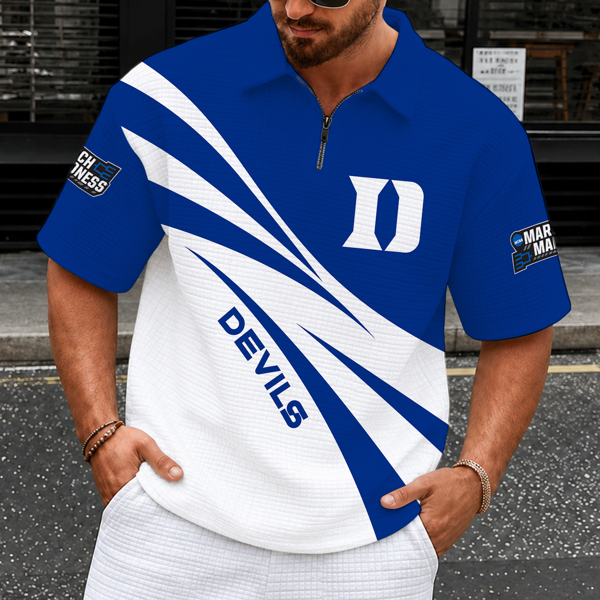 [FAN FAVORITE] NEW CUSTOMIZED NCAA MAM12 DLD DUKE BLUE DEVILS QUARTER-ZIP POLO SHIRT