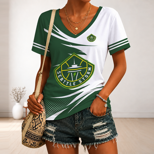 [FAN FAVORITE] NEW CUSTOMIZED WNBA12 STS SEATTLE STORM V-NECK FEMALE SHIRT