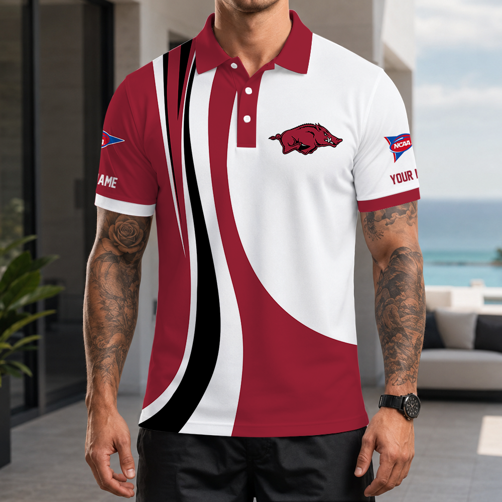 [FAN FAVORITE] NEW CUSTOMIZED NCAA FBS12 AKR ARKANSAS RAZORBACKS POLO SHIRT