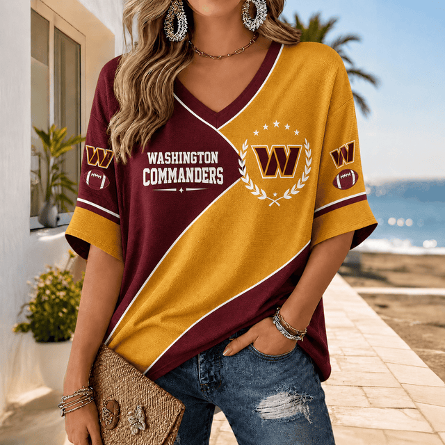 [SPECIAL OFFER] NEW CUSTOMIZED NFL12 WTC WASHINGTON COMMANDERS WOMEN'S HEART V-NECK LONG SLEEVE SHIRT