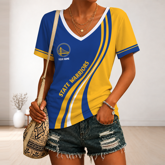 [HOT DEAL] NEW CUSTOMIZED NBA12 GSW GOLDEN STATE WARRIORS V-NECK FEMALE SHIRT