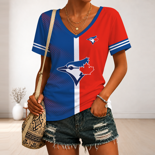 [FLASH SALE] NEW CUSTOMIZED MLB12 TBJ TORONTO BLUE JAYS V-NECK FEMALE SHIRT