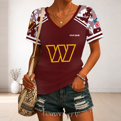 [SPECIAL OFFER] NEW CUSTOMIZED NFL12 WTC WASHINGTON COMMANDERS V-NECK FEMALE SHIRT