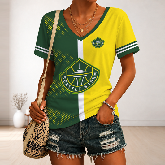 [FAN FAVORITE] NEW CUSTOMIZED WNBA12 STS SEATTLE STORM V-NECK FEMALE SHIRT