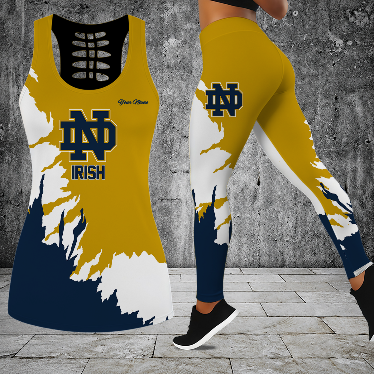 [FAN FAVORITE] NEW CUSTOMIZED NCAA MFF12 NFI NOTRE DAME FIGHTING IRISH HOLLOW TANK TOP & LEGGINGS SET