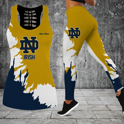 [FAN FAVORITE] NEW CUSTOMIZED NCAA MFF12 NFI NOTRE DAME FIGHTING IRISH HOLLOW TANK TOP & LEGGINGS SET