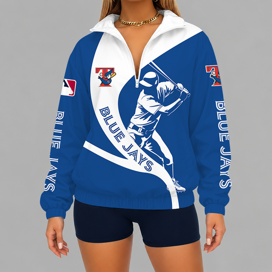 [FLASH SALE] NEW CUSTOMIZED MLB12 TBJ TORONTO BLUE JAYS V-NECK ZIPPER SWEATSHIRT JACKET