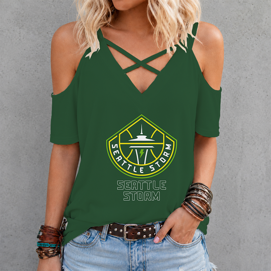 [FAN FAVORITE] NEW CUSTOMIZED WNBA12 STS SEATTLE STORM CRISS CROSS V-NECK TOP