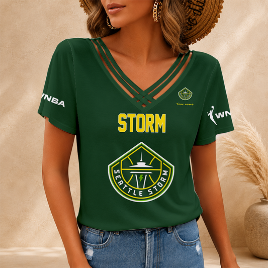 [FAN FAVORITE] NEW CUSTOMIZED WNBA12 STS SEATTLE STORM V-NECK SHIRT