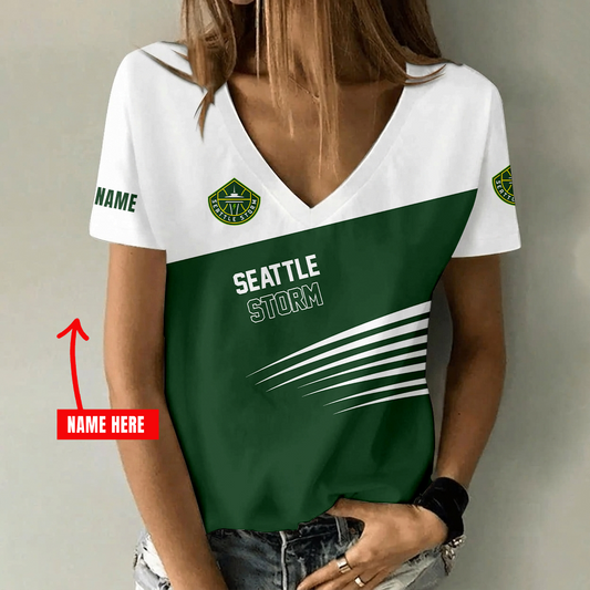 [FAN FAVORITE] NEW CUSTOMIZED WNBA12 STS SEATTLE STORM V-NECK FEMALE SHIRT