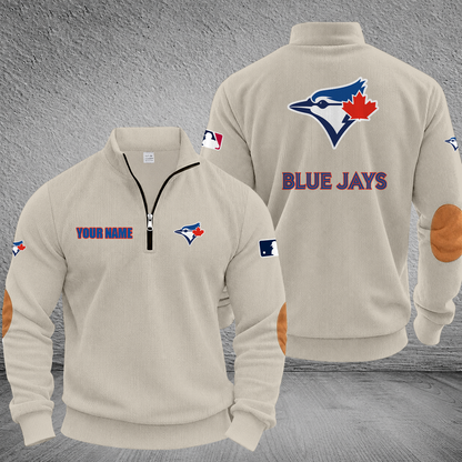 [FLASH SALE] NEW CUSTOMIZED MLB12 TBJ TORONTO BLUE JAYS MULTICOLOR STRIPED QUATER ZIP SWEATSHIRT