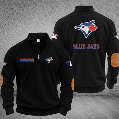 [FLASH SALE] NEW CUSTOMIZED MLB12 TBJ TORONTO BLUE JAYS MULTICOLOR STRIPED QUATER ZIP SWEATSHIRT