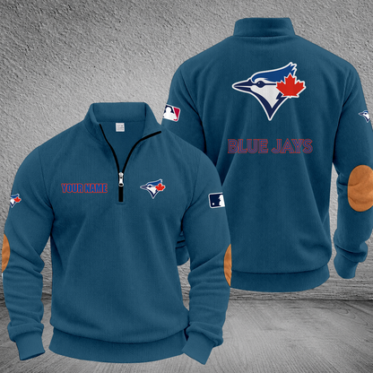 [FLASH SALE] NEW CUSTOMIZED MLB12 TBJ TORONTO BLUE JAYS MULTICOLOR STRIPED QUATER ZIP SWEATSHIRT