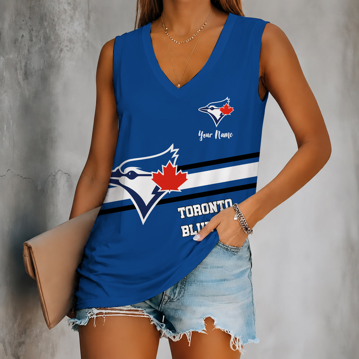 [FLASH SALE] NEW CUSTOMIZED MLB12 TBJ TORONTO BLUE JAYS WOMEN'S V-NECK TANK TOP