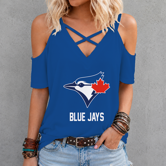[FLASH SALE] NEW CUSTOMIZED MLB12 TBJ TORONTO BLUE JAYS CRISS CROSS V-NECK TOP