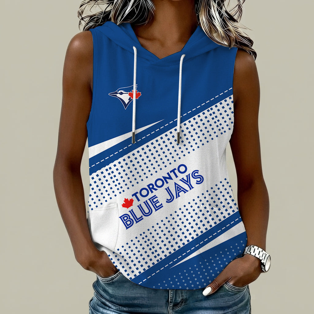 [FLASH SALE] NEW CUSTOMIZED MLB12 TBJ TORONTO BLUE JAYS WOMEN'S SLEEVELESS HOODED POCKET TANK TOP