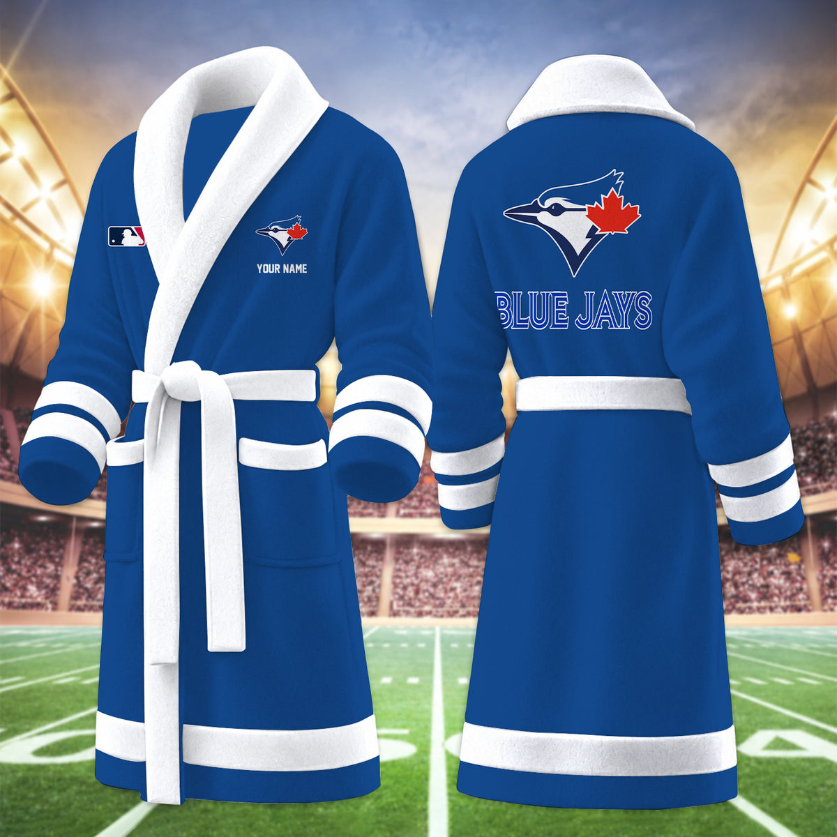 [FLASH SALE] NEW CUSTOMIZED MLB12 TBJ TORONTO BLUE JAYS MULTICOLOR FLEECE BATHROBE