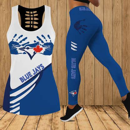 [FLASH SALE] NEW CUSTOMIZED MLB12 TBJ TORONTO BLUE JAYS HOLLOW TANK TOP & LEGGINGS SET