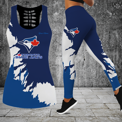 [FLASH SALE] NEW CUSTOMIZED MLB12 TBJ TORONTO BLUE JAYS HOLLOW TANK TOP & LEGGINGS SET