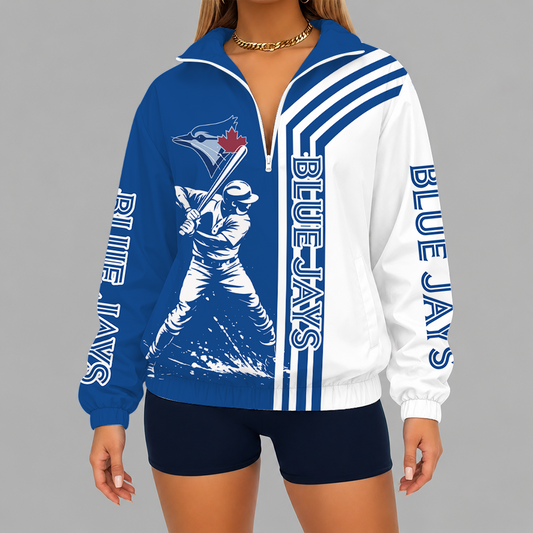 [FLASH SALE] NEW CUSTOMIZED MLB12 TBJ TORONTO BLUE JAYS V-NECK ZIPPER SWEATSHIRT JACKET
