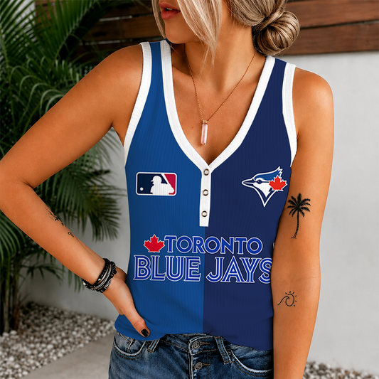 [FLASH SALE] NEW CUSTOMIZED MLB12 TBJ TORONTO BLUE JAYS WOMEN'S V-NECK TANK TOP