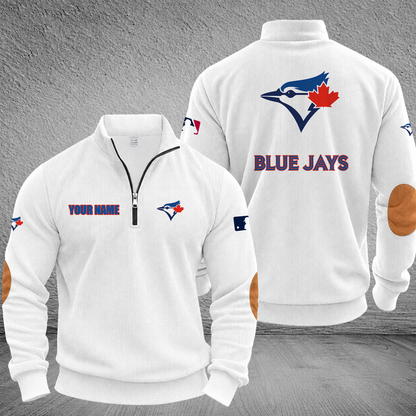 [FLASH SALE] NEW CUSTOMIZED MLB12 TBJ TORONTO BLUE JAYS MULTICOLOR STRIPED QUATER ZIP SWEATSHIRT