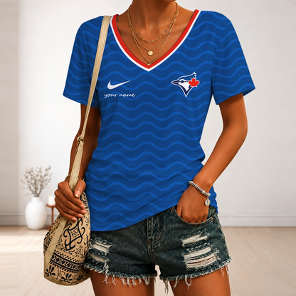 [FLASH SALE] NEW CUSTOMIZED MLB12 TBJ TORONTO BLUE JAYS V-NECK FEMALE SHIRT