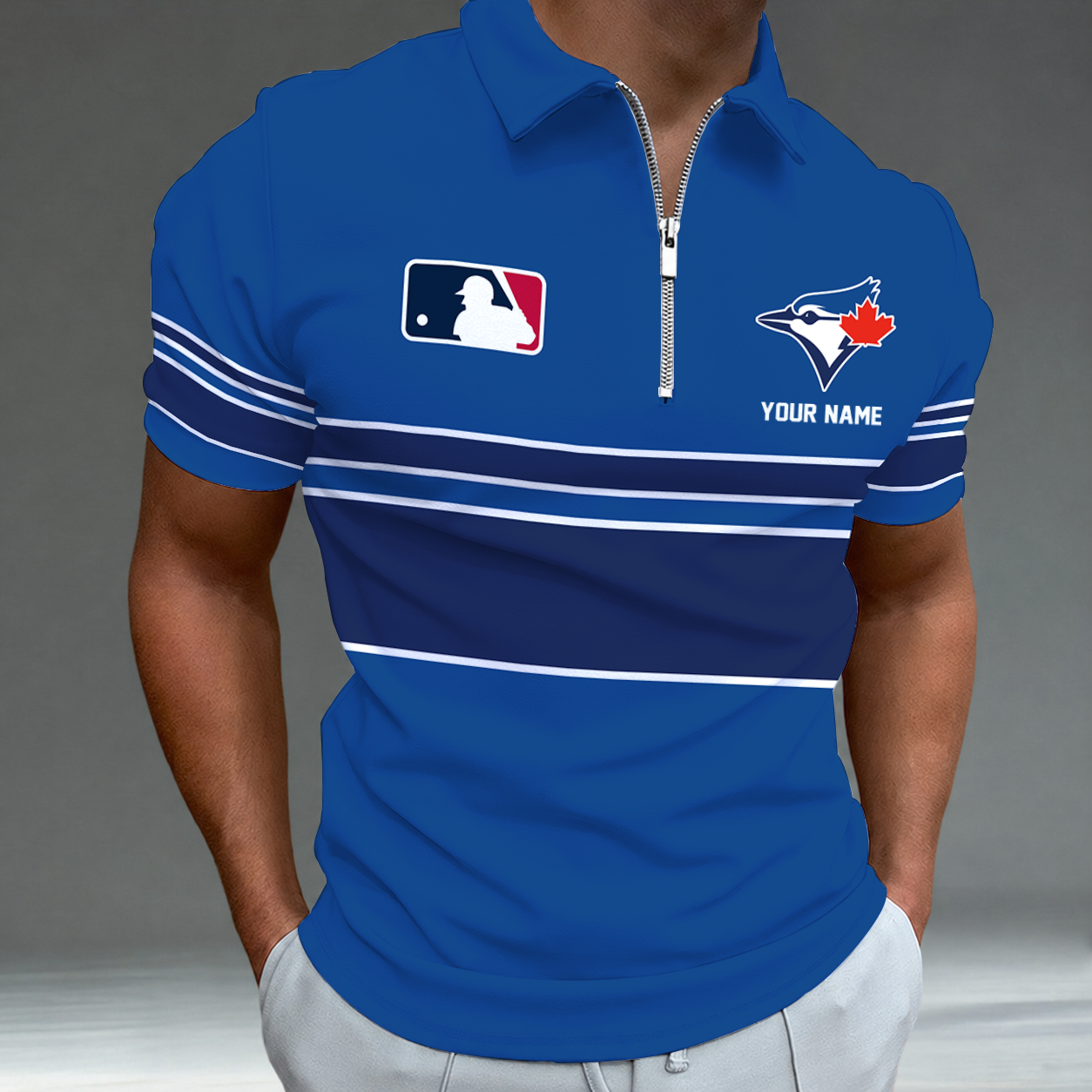 LIMITED EDITION - NEW CUSTOMIZED MLB12 TBJ TORONTO BLUE JAYS ZIP POLO SHIRT