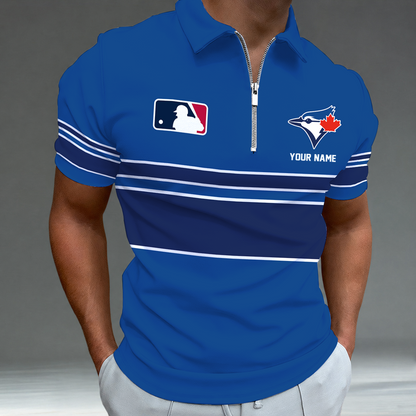 LIMITED EDITION - NEW CUSTOMIZED MLB12 TBJ TORONTO BLUE JAYS ZIP POLO SHIRT