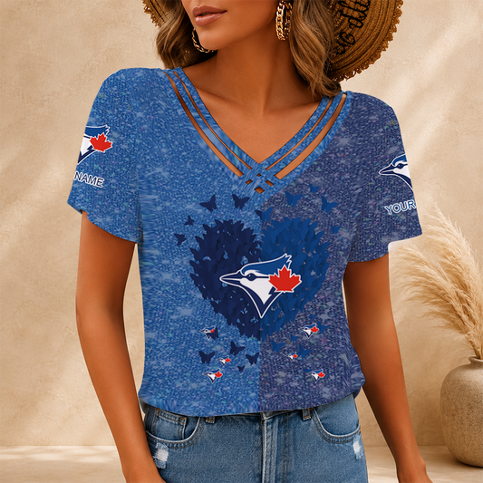 [FLASH SALE] NEW CUSTOMIZED MLB12 TBJ TORONTO BLUE JAYS V-NECK SHIRT