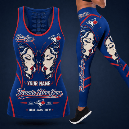 [FLASH SALE] NEW CUSTOMIZED MLB12 TBJ TORONTO BLUE JAYS HOLLOW TANK TOP & LEGGINGS SET