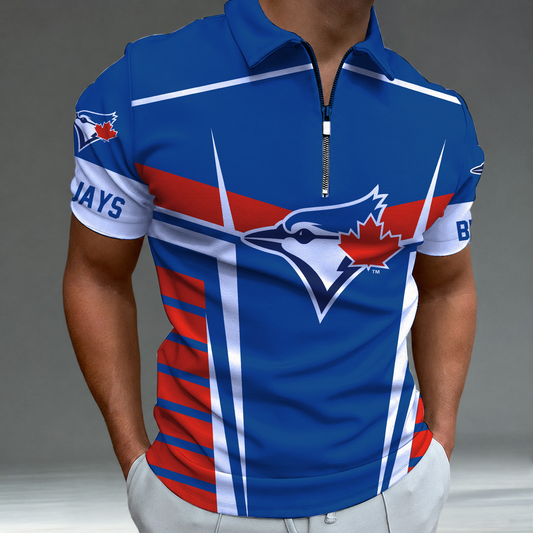 [FLASH SALE] NEW CUSTOMIZED MLB12 TBJ TORONTO BLUE JAYS ZIP POLO SHIRT