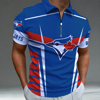 [FLASH SALE] NEW CUSTOMIZED MLB12 TBJ TORONTO BLUE JAYS ZIP POLO SHIRT