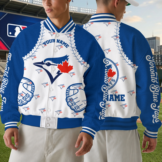 [FLASH SALE] NEW CUSTOMIZED MLB12 TBJ TORONTO BLUE JAYS SATIN VARSITY & BASEBALL JACKET