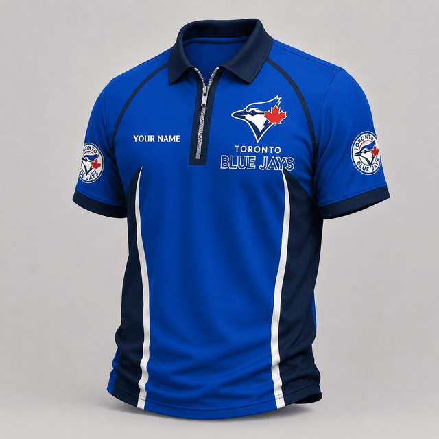 [FLASH SALE] NEW CUSTOMIZED MLB12 TBJ TORONTO BLUE JAYS ZIP POLO SHIRT