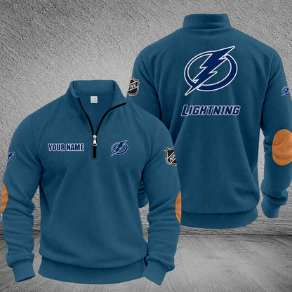 [SUPER SALE] NEW CUSTOMIZED NHL12 TPL TAMPA BAY LIGHTNING MULTICOLOR STRIPED QUATER ZIP SWEATSHIRT