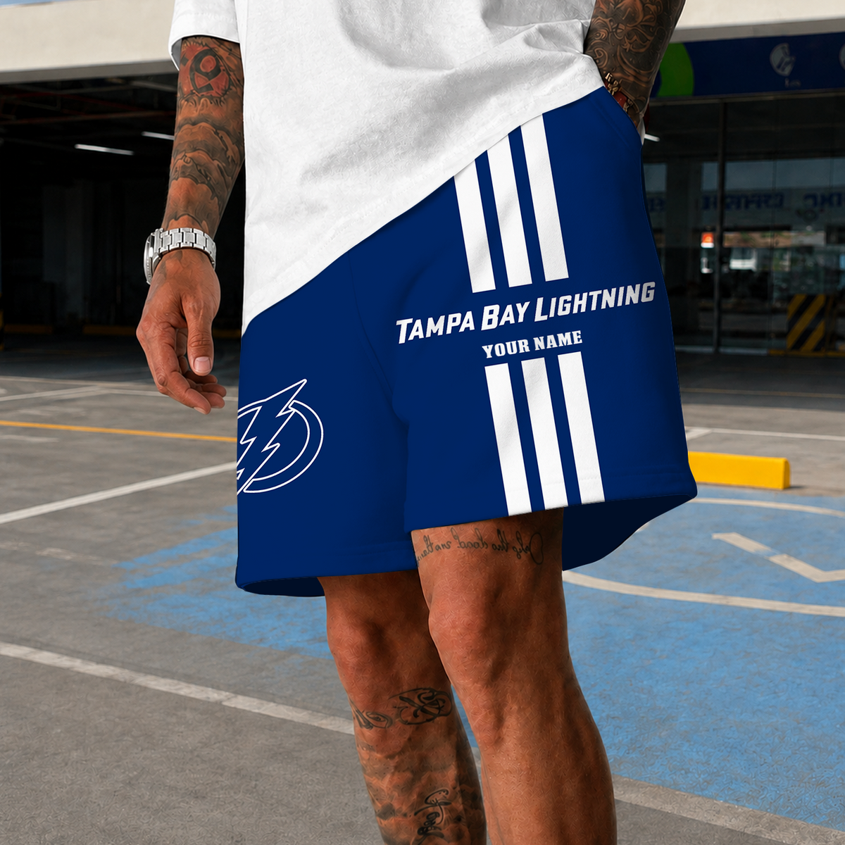 [SUPER SALE] NEW CUSTOMIZED NHL12 TPL TAMPA BAY LIGHTNING SHORT PANTS