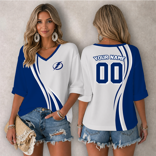 [SUPER SALE] NEW CUSTOMIZED NHL12 TPL TAMPA BAY LIGHTNING WOMEN'S HEART V-NECK LONG SLEEVE SHIRT