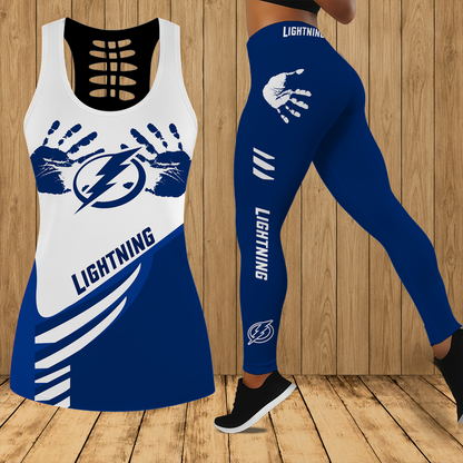 [SUPER SALE] NEW CUSTOMIZED NHL12 TPL TAMPA BAY LIGHTNING HOLLOW TANK TOP & LEGGINGS SET