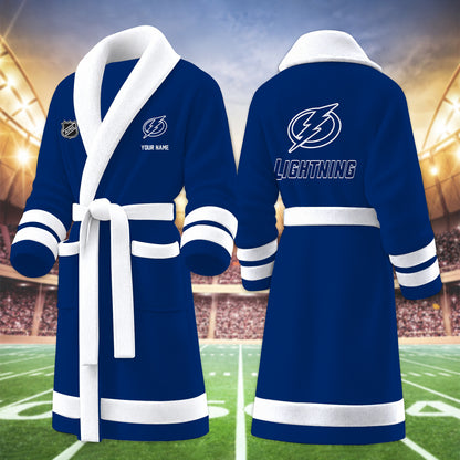[SUPER SALE] NEW CUSTOMIZED NHL12 TPL TAMPA BAY LIGHTNING MULTICOLOR FLEECE BATHROBE