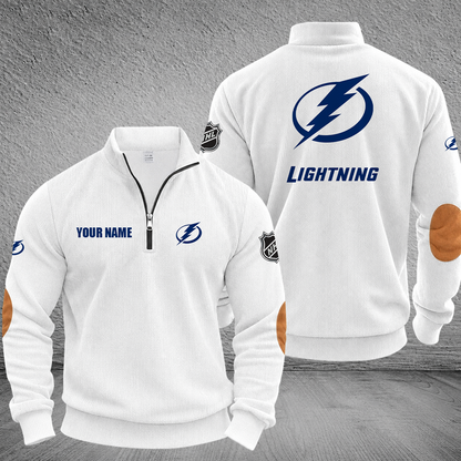 [SUPER SALE] NEW CUSTOMIZED NHL12 TPL TAMPA BAY LIGHTNING MULTICOLOR STRIPED QUATER ZIP SWEATSHIRT