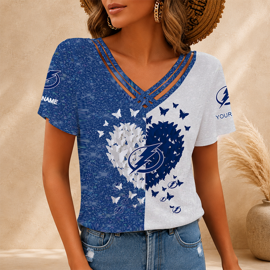 [SUPER SALE] NEW CUSTOMIZED NHL12 TPL TAMPA BAY LIGHTNING V-NECK SHIRT