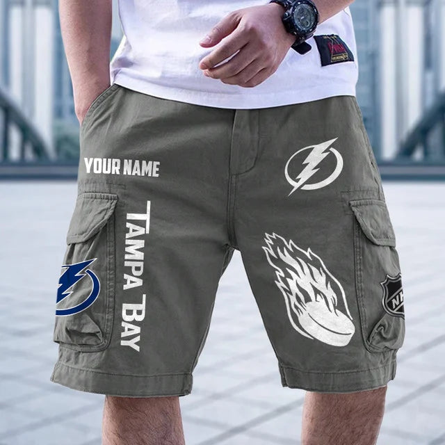 [SUPER SALE] NEW CUSTOMIZED NHL12 TPL TAMPA BAY LIGHTNING CARGO SHORTS