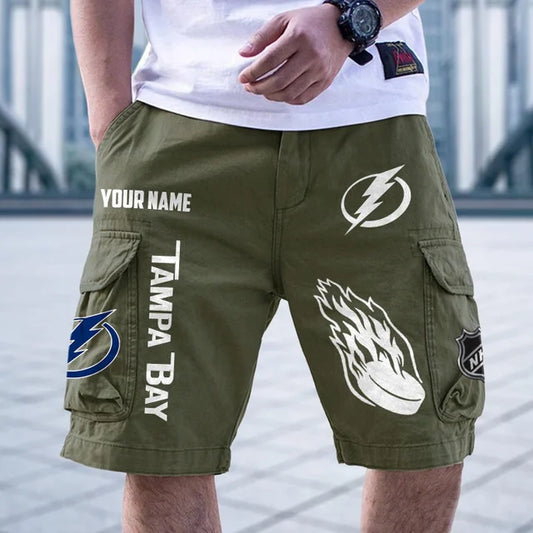 [SUPER SALE] NEW CUSTOMIZED NHL12 TPL TAMPA BAY LIGHTNING CARGO SHORTS